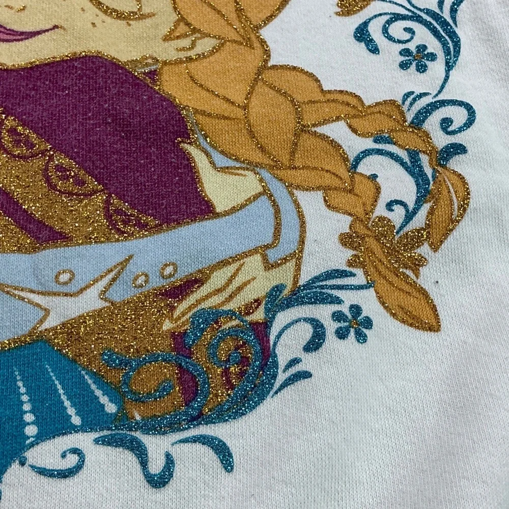 Disney Frozen Teal White Sweatshirt Kids XL/6X Elsa Anna Glitter Raglan Sleeves